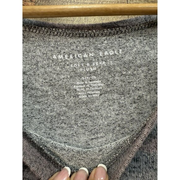 American Eagle Soft & Sexy Plush Knot Front Long Sleeve Top S Camo Print Gray Pi - Picture 3 of 6